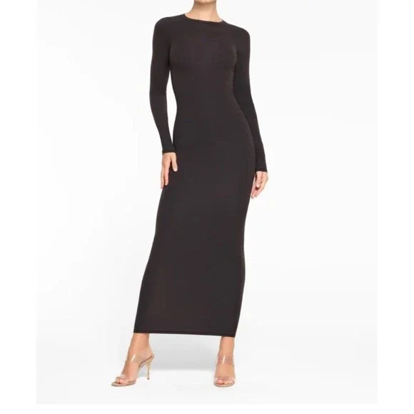 SKIMS Fits Everybody Crew Neck Long Sleeve Dress | Onyx | Size small nwt - Picture 3 of 4
